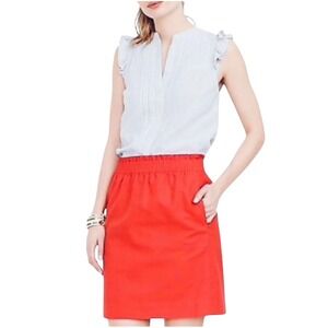 J. Crew‎ Linen Blend Skirt Coral Orange Elastic Waist Pockets Women Size Small